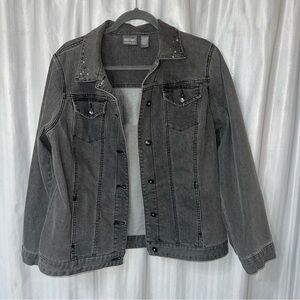 Chico's Gray rhinestone Button jean Jacket size 2